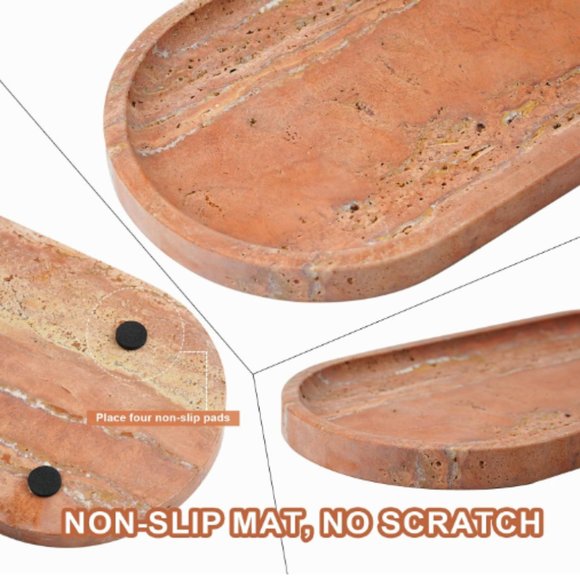 12"  Turkish Red Travertine Tray - Luxury Vanity Decorative Tray for Countertop - Picture 3 of 12